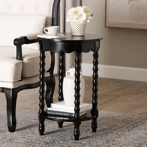 Baxton Studio Sally Round Nightstand with Bamboo Inspired Legs