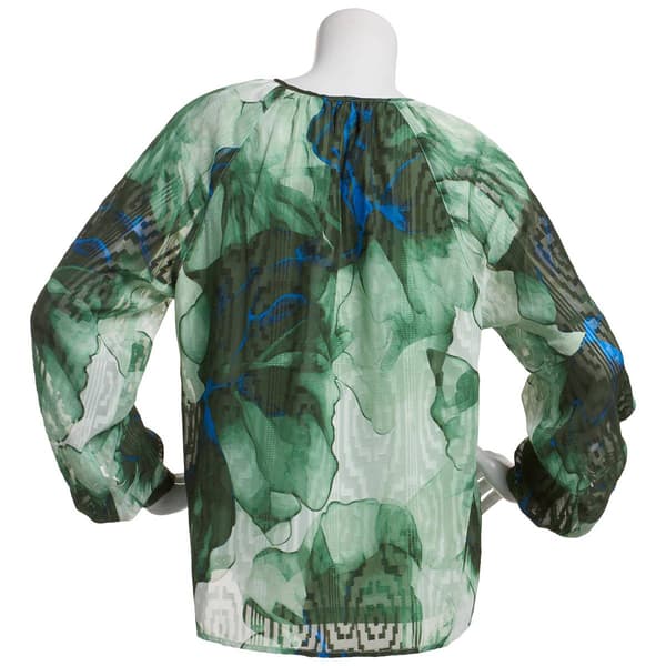 Womens Zac & Rachel Long Sleeve Watercolor Chiffon Blouse