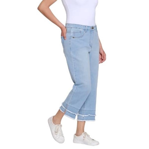 Petites Multiples 5 Pocket Double Fringe Hem Denim Crop