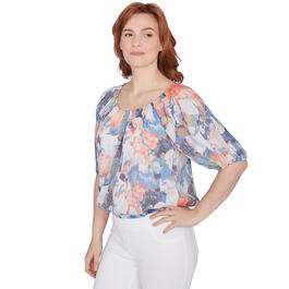 Womens Skye''s The Limit Coral Gables Floral Elbow Sleeve Blouse