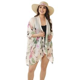 Womens Vince Camuto Floral Kimono Straw Hat Set - Ivory