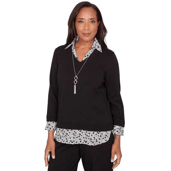 Petite Alfred Dunner Seville Two In One Sweater with Necklace