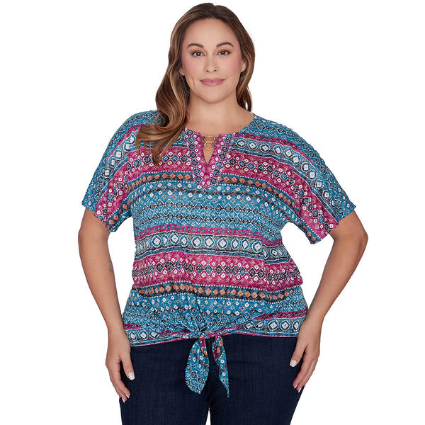 Plus Size Ruby Rd. Global Luxe Knit Batik Stripe Print Top - image 
