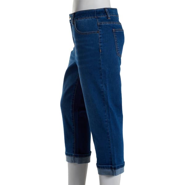 Plus Size Bleu Denim 5 Pocket Roll Cuff Denim Capri Pants