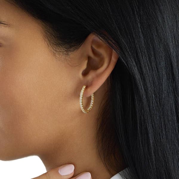 Athra 14kt. Gold over Brass 25mm CZ Huggie Hoop Earrings