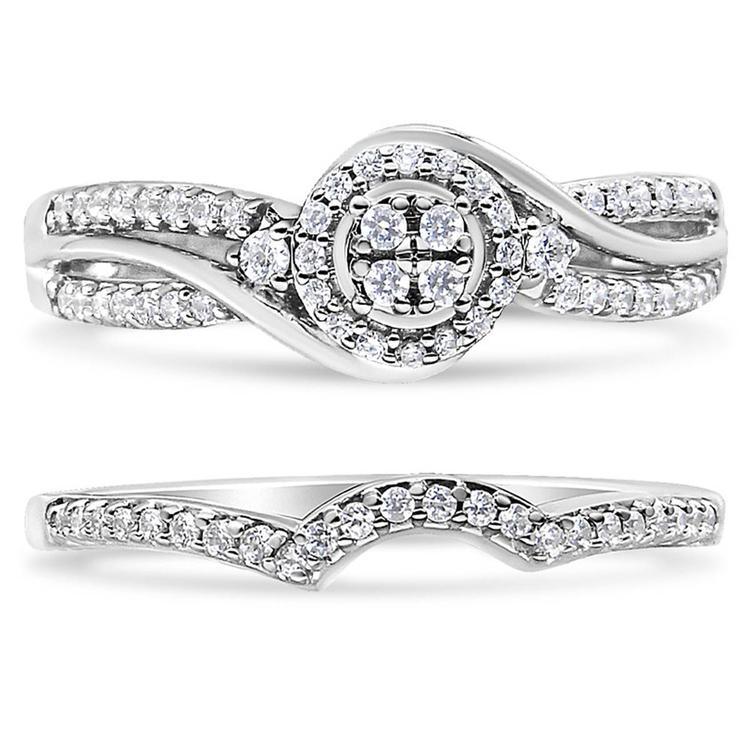 Haus of Brilliance Silver 1/3ctw. Diamond Bypass Bridal Set
