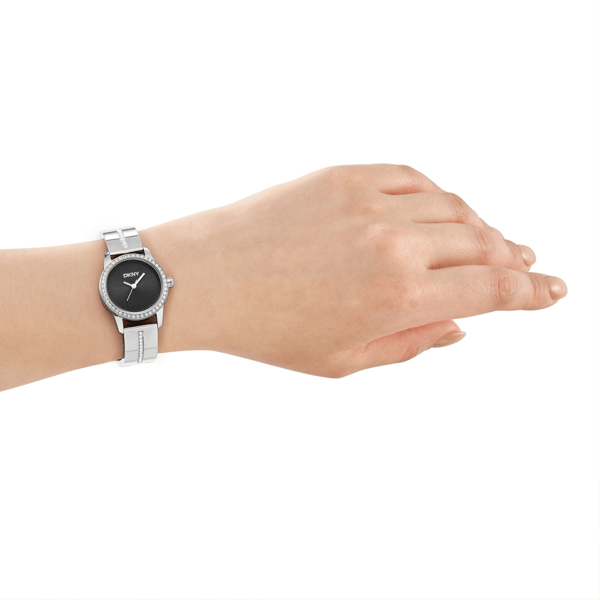 Womens DKNY Black Dial Half Bangle Silver Watch - DK1L160M0025