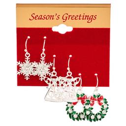 Snowflake/Wreath/Reindeer Holiday Trio Earring Set