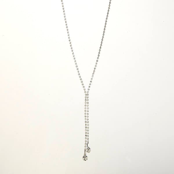 Rosa Rhinestones Silver Plated Rhinestone Double Tassel Necklace - image 