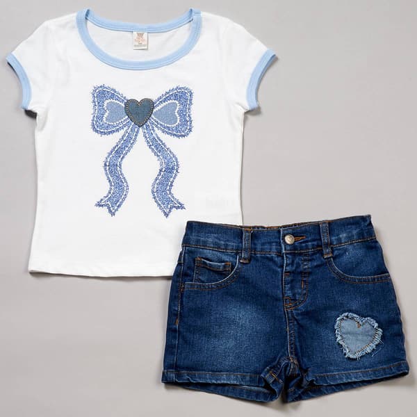 Girls (4-6x) Sweet Butterfly® Bow Graphic Top w/ Denim Shorts Set