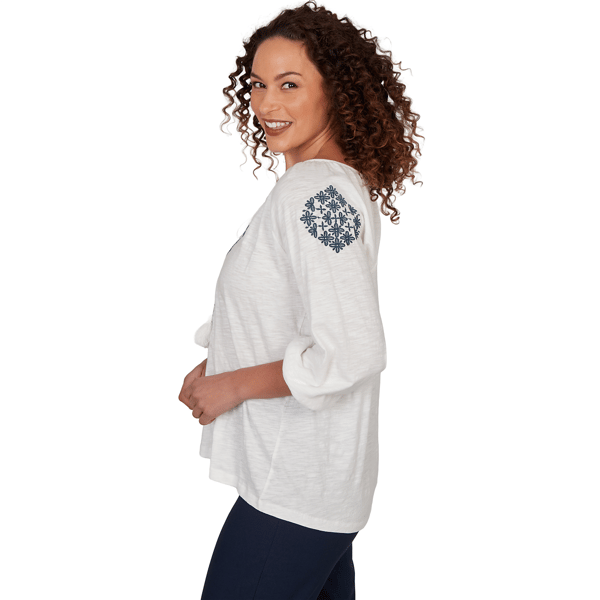 Womens Skye’s the Limit Summer Spice Embroidery Peasant Blouse