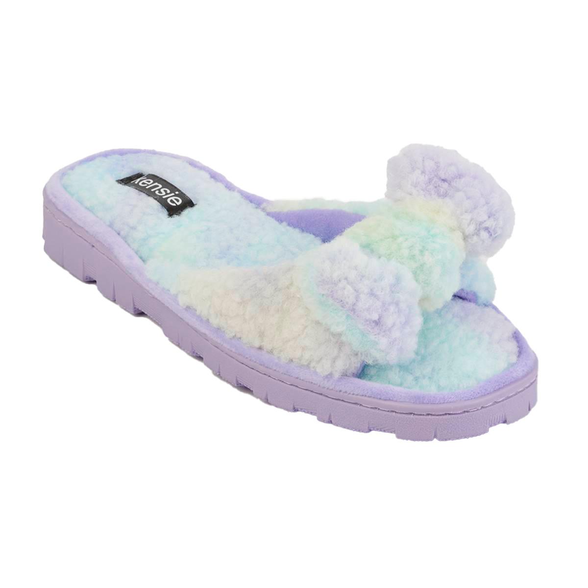 Womens Kensie Sherpa Tie Dye Knotted Slide Slippers