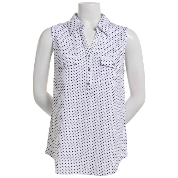 Womens Emily Daniels Sleeveless 2 Pocket Dots Henley Blouse - image 