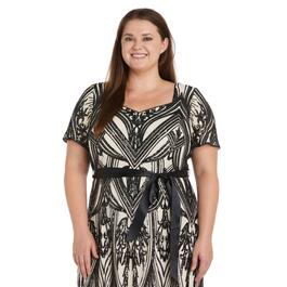 Plus Size R&M Richards Short Sleeve Sweetheart Neck Sequin Gown