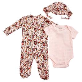 Baby Girl &#40;NB-9M&#41; Floral Threads 3pc. Floral Footed Coverall Set
