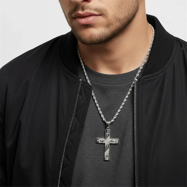 Mens Iron Saints Stainless Steel Polished Cross Pendant Necklace
