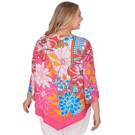 Plus Size Ruby Rd. Bright Blooms 3/4 Sleeve Floral Geo Blouse