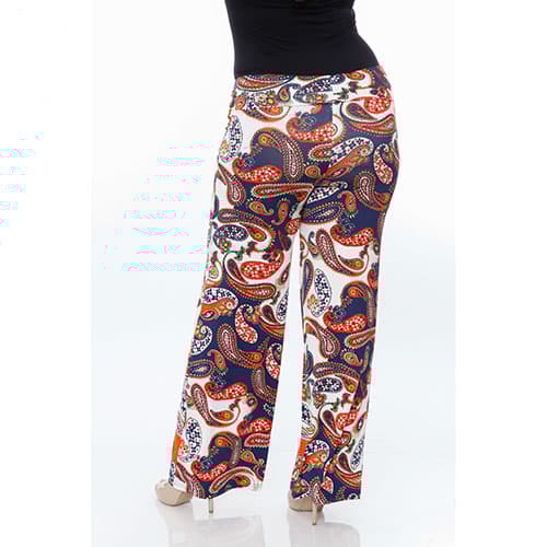 Plus Size White Mark Printed Palazzo Pants - Orange Paisley