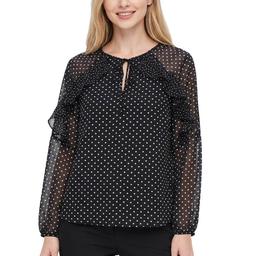 Womens NY Collection Long Sleeve Dot Print Pullover