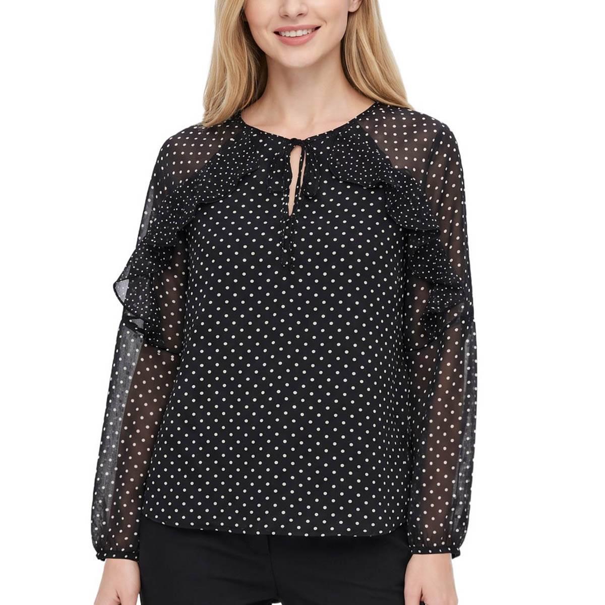Womens NY Collection Long Sleeve Dot Print Pullover