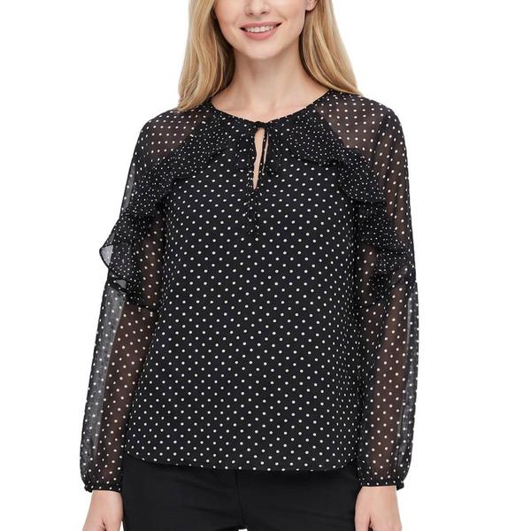 Womens NY Collection Long Sleeve Dot Print Pullover
