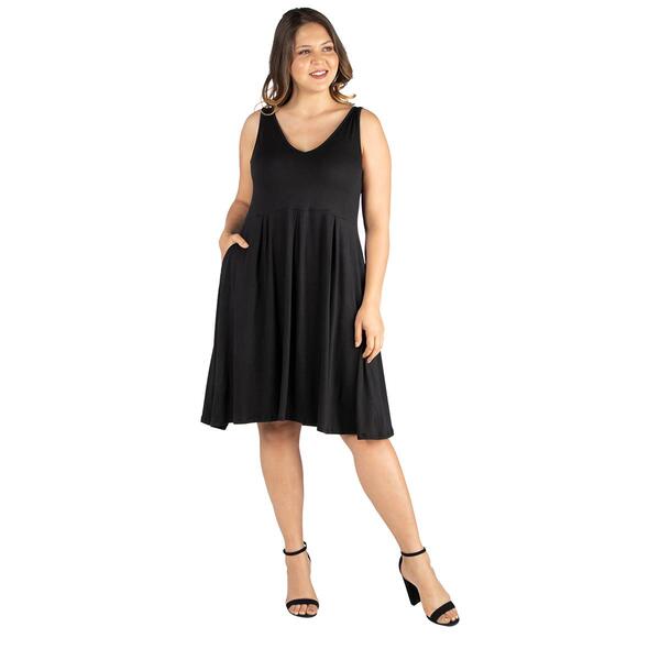 Plus Size 24/7 Comfort Apparel Solid Fit & Flare Pocket Dress - image 