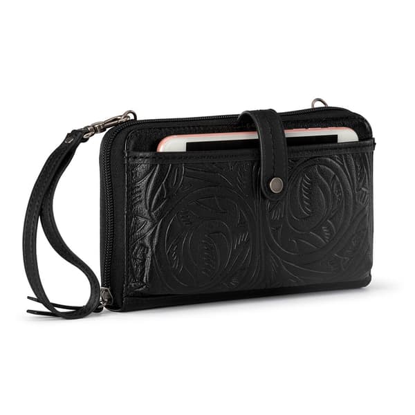 The Sak Black Leaf Embossed Smartphone Wristlet