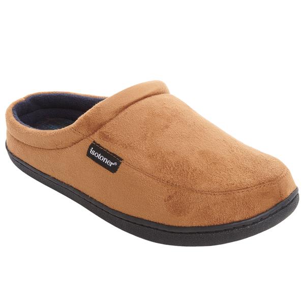 Mens Isotoner(R) Microsuede Clog Slipper w/ Plaid Flannel Lining - image 