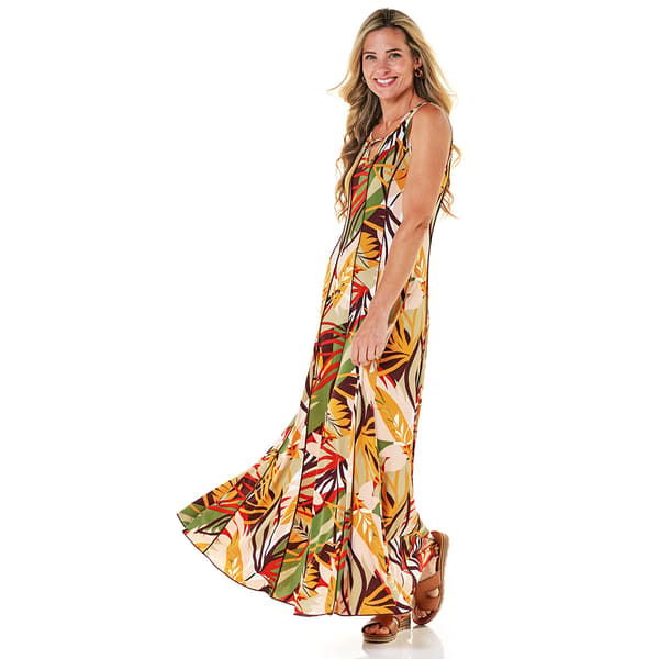 Womens Sami & Jo Sleeveless Leaf Keyhole Neck Maxi Dress - image 