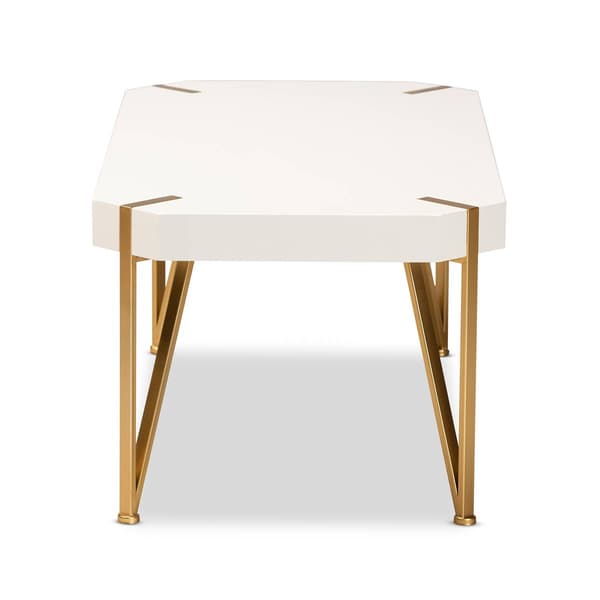 Baxton Studio Kassa Brushed Gold Metal & White Wood Coffee Table