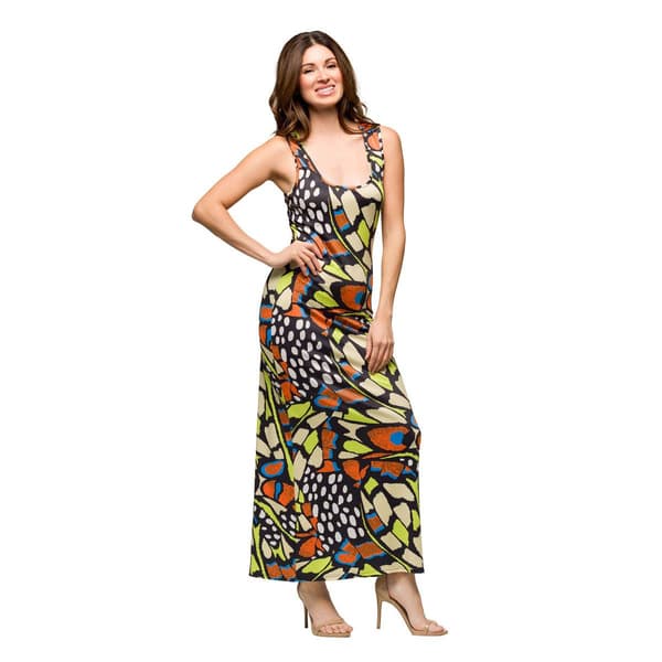 Womens 24/7 Comfort Apparel Bright Butterfly Tank Maxi Dress