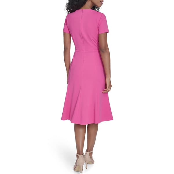Womens Calvin Klein Short Sleeve Twist Bust Fit & Flare Dress