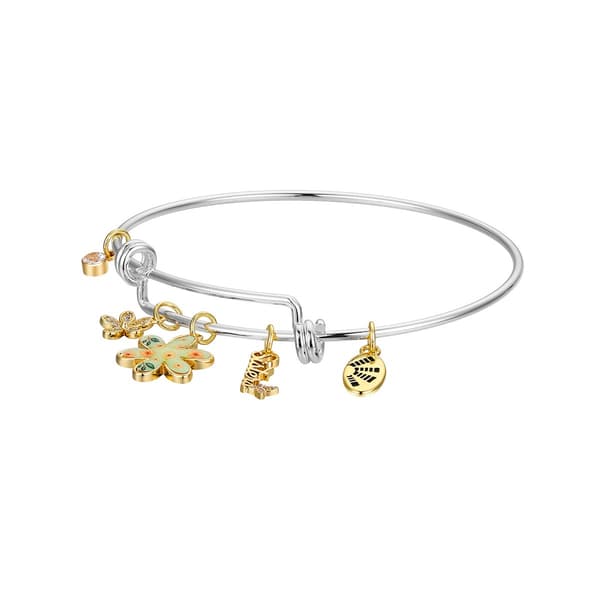 Shine CZ Butterfly/Flower Sisters Adjustable Bangle Bracelet