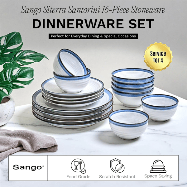Sango Siterra Santorini 16pc. Blue Round Dinnerware Set