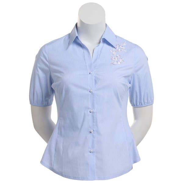 Womens Zac & Rachel 3/4 Sleeve Stripe Knit To Fit Top with Flower - image 