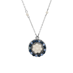 1928 18in. Silver-Tone Blue Crystal Faux Pearl Pendant Necklace