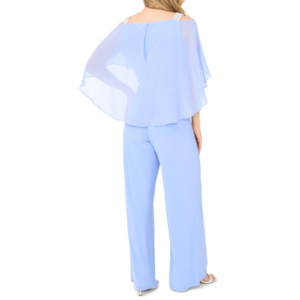 Petite MSK Solid Capelet Overlay Rhinestone Trim Jumpsuit
