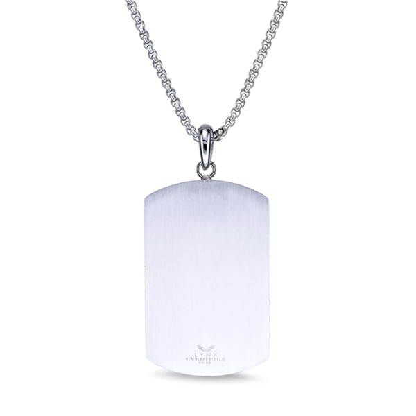 Mens Lynx Stainless Steel Cubic Zirconia Dog Tag Pendant Necklace