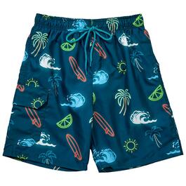 Young Mens Surf Zone Tropical Neon Swim Trunks