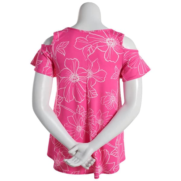Womens C''est La Vie Short Sleeve Cold Shoulder Pattern Top-Pink