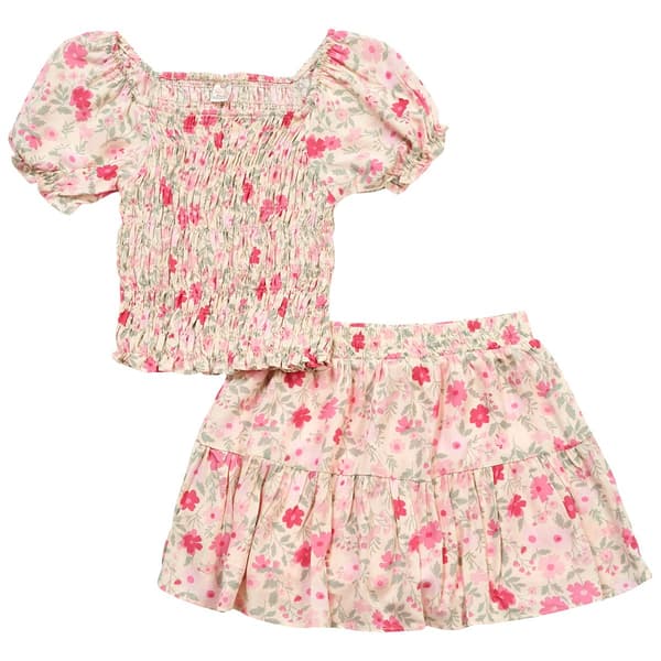Girls (7-16) Sweet Butterfly(R) 2pc. Floral Smocked Top & Skort Set
