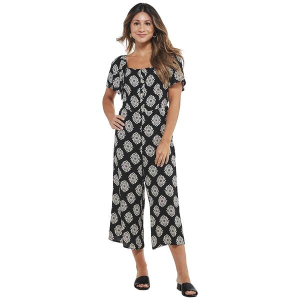 Womens Luxology Short Sleeve Square Neck Print Challis Jumpsuit - image 