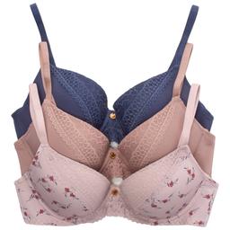 Womens Laura Ashley(R) 3pk. Lace Trim Push Up Bras - LS6336-3PKAH