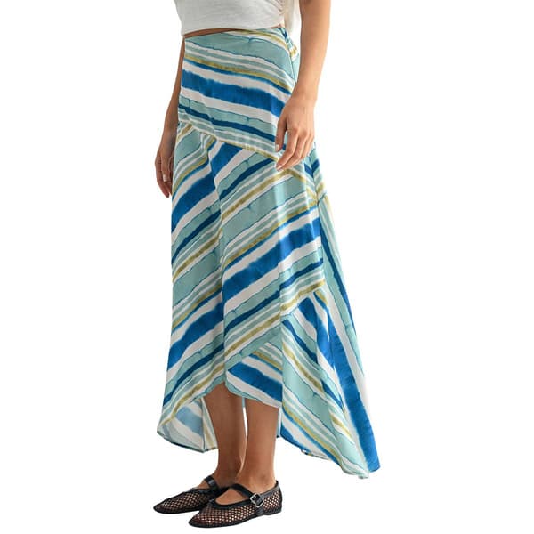 Womens CITY BLUES Spliced Stripe Hi Low Skirt