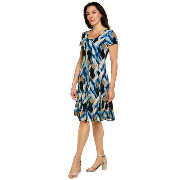 Womens Sami & Jo Short Sleeve Chain Links Jacquard Seamed Dress
