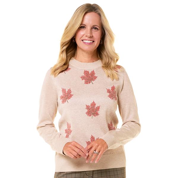 Womens Retrology Long Sleeve Crew Neck Leaf Sweater - image 