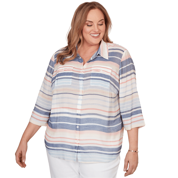 Plus Size Alfred Dunner Port Side Stripe Button Front Blouse