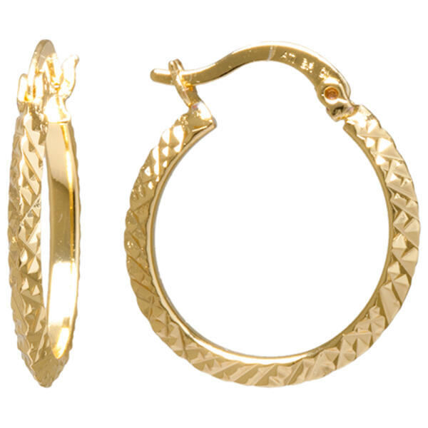 Gold Over Fine Silver Plated Diamond Cut Hoop Earrings - image 