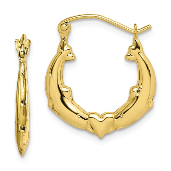 Gold Classics(tm) 10kt. Dolphin Heart Hollow Hoop Earrings - image 