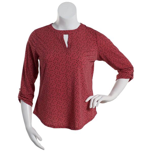 Womens Cure 3/4 Roll Tab Sleeve Knit Crepe Split Neck Blouse - image 
